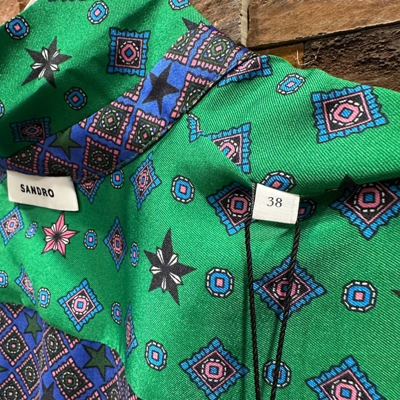 Sandro Edena Mixed Print Satin Shirtdress Mini Dress Size 38 NWT Retail $415 - Picture 13 of 14